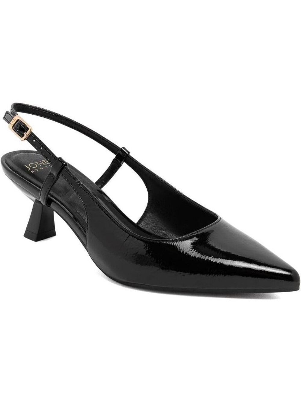 Women's Black Crinkle Patent Pointed Toe Slingback Comfortable Low Kitten Heels